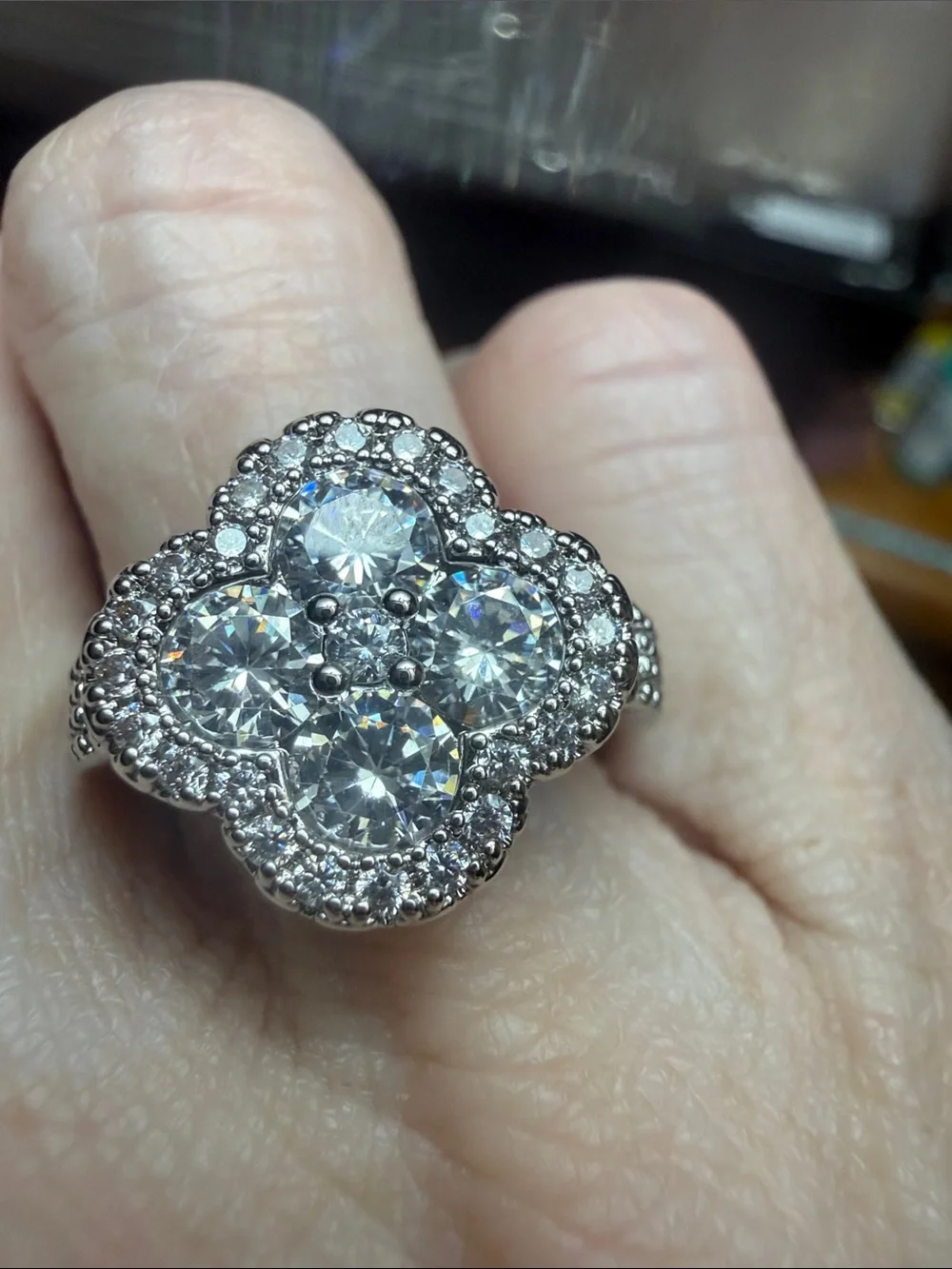 3CT Elegant GRA CERTIFIED MOISSANITE DIAMOND Cluster Flower Ring in Silver
